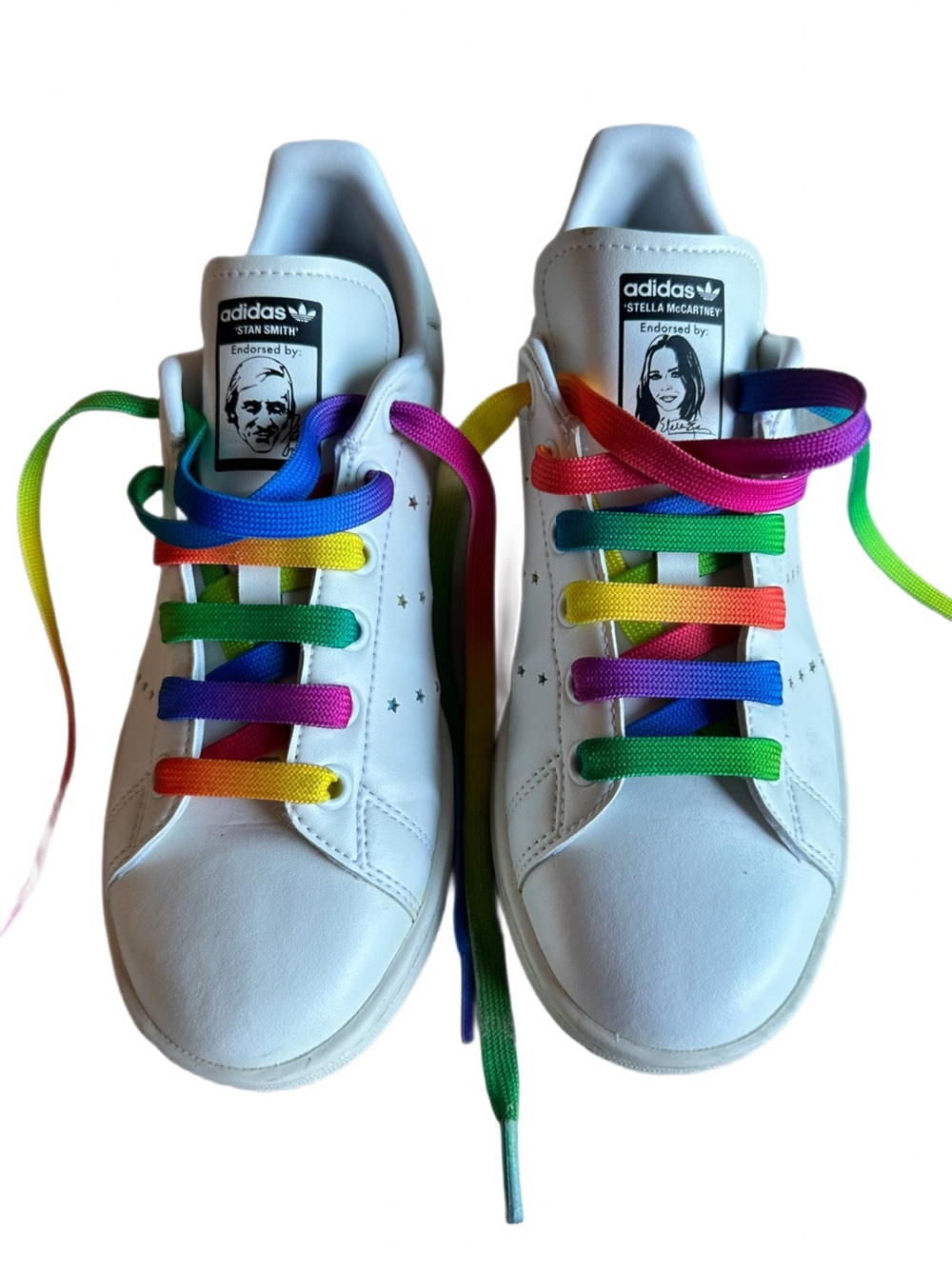 adidas x Stella McCartney Stan Smith Vegan White Rainbow Lace Sneakers US 5